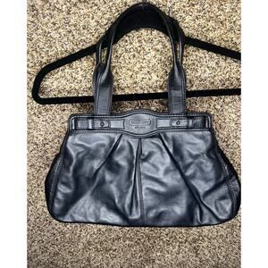 Coach Garnet F13914 leather pleated shoulder bag black turnlock closure